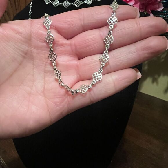 Vintage Stella & Dot Long Layered linked charms necklace, silver tone color - Picture 2 of 3